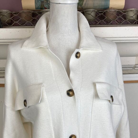 Truth by Republic Long Ivory Sweater Cardigan Shacket w/button flap pockets warm - Picture 3 of 11